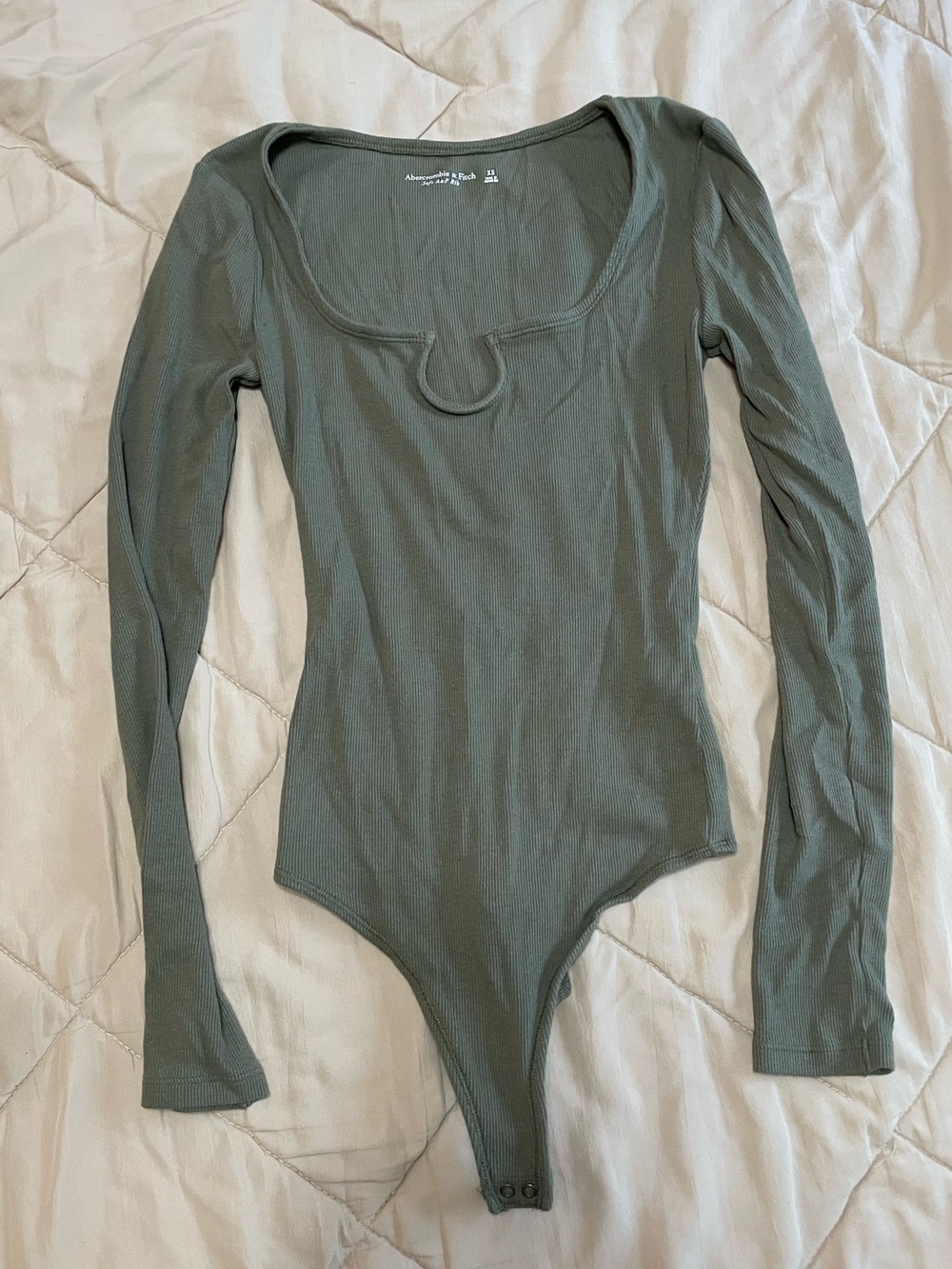 Abercrombie & Fitch Olive Ribbed Long Sleeve Bodysuit
